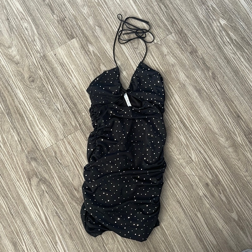 Lucy in the sky Black and silver ruched dress